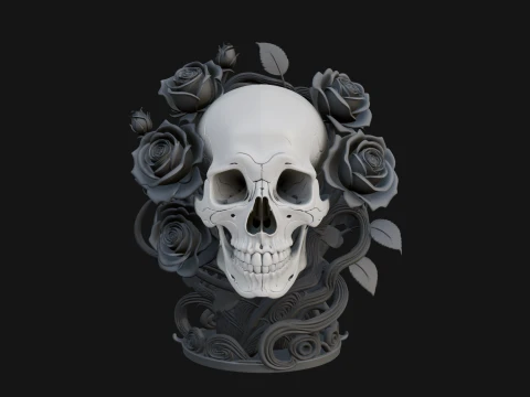 Rose Skull Relief Plaque Design 2 - 3D Print Model 3D Print Model