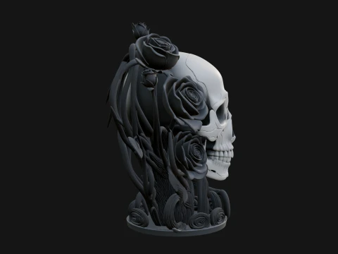 Rose Skull Relief Plaque Design 2 - 3D Print Model 3D Print Model