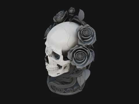 Rose Skull Relief Plaque Design 2 - 3D Print Model 3D Print Model