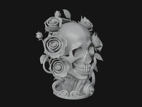 Rose Skull Relief Plaque Design 2 - 3D Print Model 3D Print Model