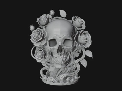 Rose Skull Relief Plaque Design 2 - 3D Print Model 3D Print Model