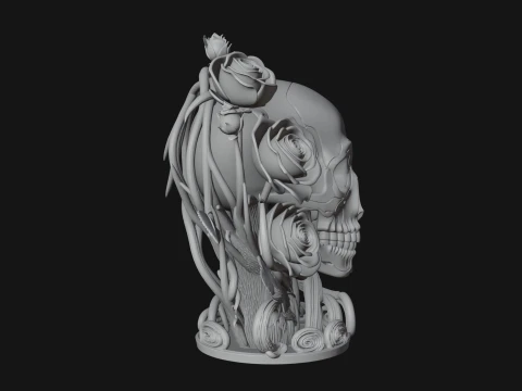 Rose Skull Relief Plaque Design 2 - 3D Print Model 3D Print Model