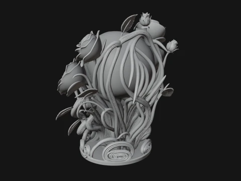 Rose Skull Relief Plaque Design 2 - 3D Print Model 3D Print Model