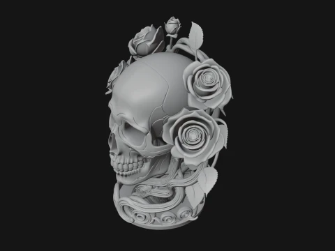 Rose Skull Relief Plaque Design 2 - 3D Print Model 3D Print Model
