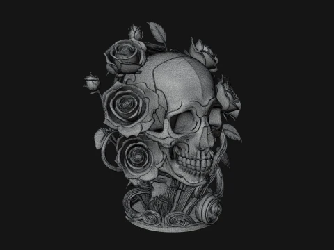 Rose Skull Relief Plaque Design 2 - 3D Print Model 3D Print Model
