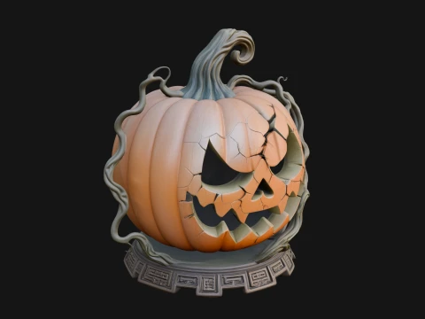 Carved Pumpkin Lantern Statue Design 1 - 3D Print Model 3Dプリントモデル