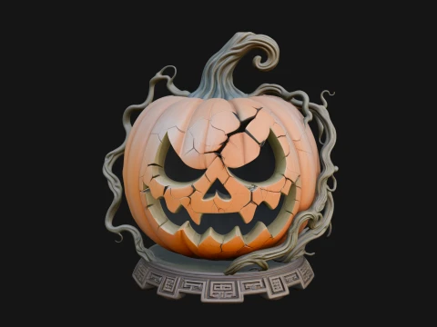 Carved Pumpkin Lantern Statue Design 1 - 3D Print Model 3Dプリントモデル