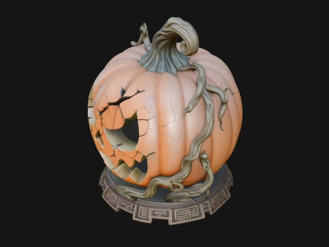 Carved Pumpkin Lantern Statue Design 1 - 3D Print Model 3Dプリントモデル