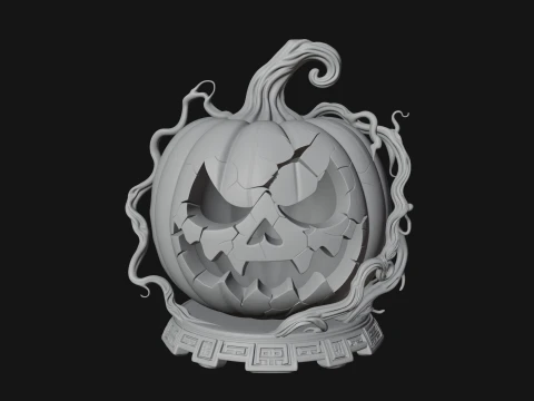 Carved Pumpkin Lantern Statue Design 1 - 3D Print Model 3Dプリントモデル