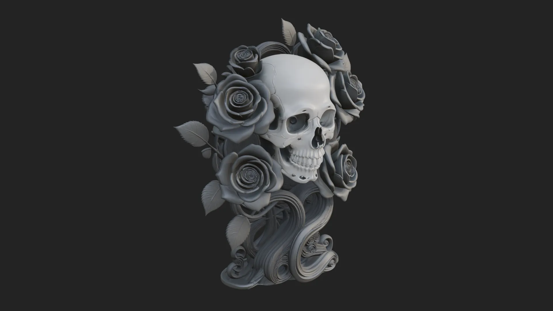 Rose Skull Relief Plaque Design 3 - 3D Print Model Modelo de impresión 3D .c4d .max .obj .3ds .fbx .stl .blend 