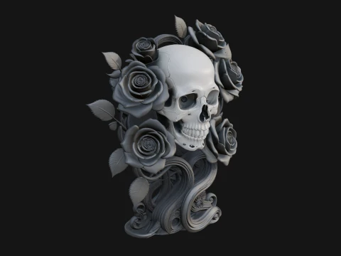Rose Skull Relief Plaque Design 3 - 3D Print Model Modello di stampa 3D