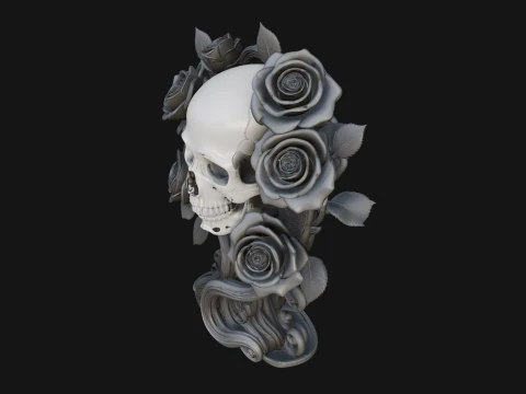 Rose Skull Relief Plaque Design 3 - 3D Print Model Modelo de impresión 3D