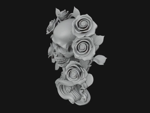 Rose Skull Relief Plaque Design 3 - 3D Print Model Modelo de impresión 3D
