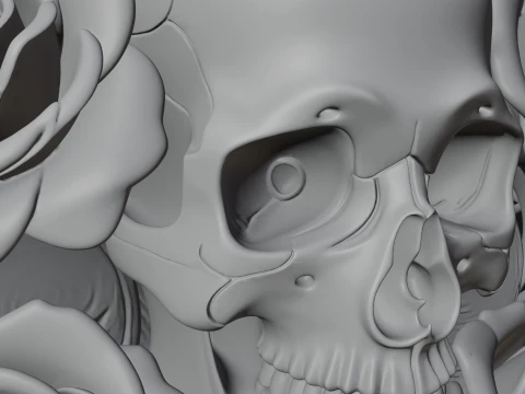 Rose Skull Relief Plaque Design 3 - 3D Print Model Modelo de impresión 3D