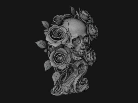 Rose Skull Relief Plaque Design 3 - 3D Print Model Modelo de impresión 3D