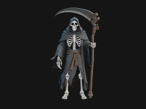 Hooded Skeleton Reaper Statue Design 3 - 3D Print Model Model do druku 3D