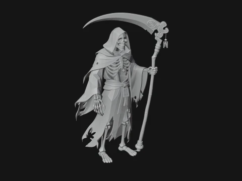 Hooded Skeleton Reaper Statue Design 3 - 3D Print Model Model do druku 3D
