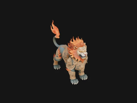 Flame Maned Guardian Lion Statue Design 15 - 3D Print Model 3D Druckmodell