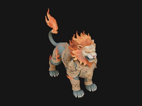 Flame Maned Guardian Lion Statue Design 15 - 3D Print Model 3D Print Model