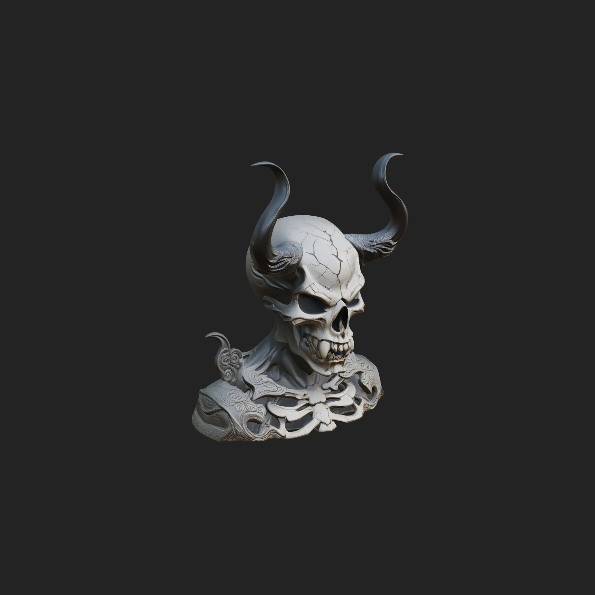 Horned Skull Skeleton Bust Statue Design 6 - 3D Print Model 3D Print Model .c4d .max .obj .3ds .fbx .stl .blend 