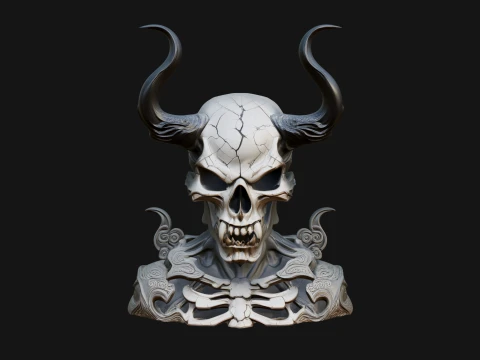 Horned Skull Skeleton Bust Statue Design 6 - 3D Print Model 3D Print Model