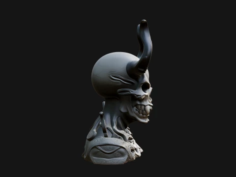 Horned Skull Skeleton Bust Statue Design 6 - 3D Print Model 3D Print Model