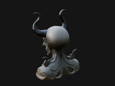 Horned Skull Skeleton Bust Statue Design 6 - 3D Print Model 3D Print Model