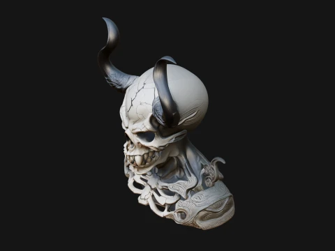 Horned Skull Skeleton Bust Statue Design 6 - 3D Print Model 3D Print Model