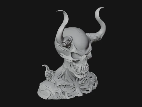 Horned Skull Skeleton Bust Statue Design 6 - 3D Print Model 3D Print Model