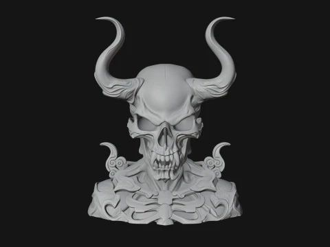 Horned Skull Skeleton Bust Statue Design 6 - 3D Print Model 3D Print Model