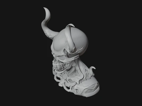 Horned Skull Skeleton Bust Statue Design 6 - 3D Print Model 3D Print Model
