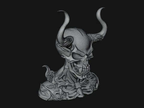 Horned Skull Skeleton Bust Statue Design 6 - 3D Print Model 3D Print Model
