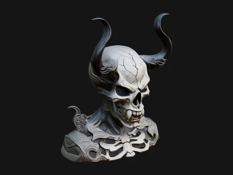 Horned Skull Skeleton Bust Statue Design 6 - 3D Print Model 3D Print Model