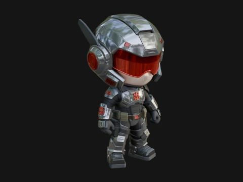 Chibi Mech Robot Statue Design 6 - 3D Print Model Model do druku 3D