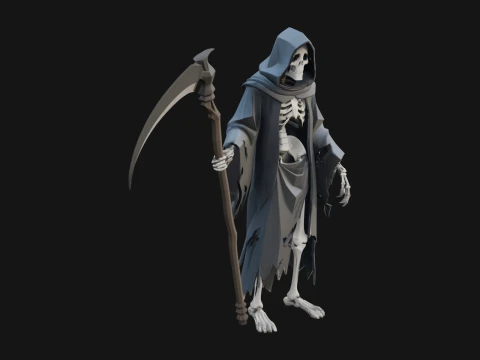 Hooded Skeleton Reaper Statue Design 6 - 3D Print Model 3D Baskı Modeli