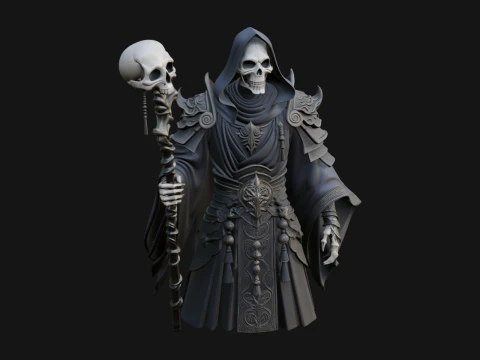 Hooded Skeleton Reaper Statue Design 8 - 3D Print Model 3D Druckmodell