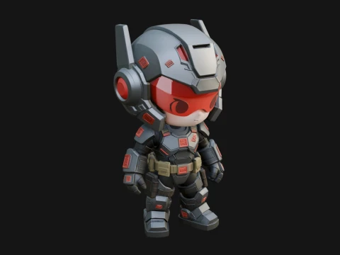 Chibi Mech Robot Statue Design 7 - 3D Print Model Model do druku 3D