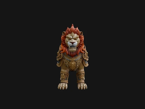 Flame Maned Guardian Lion Statue Design 16 - 3D Print Model 3D 프린트 모델