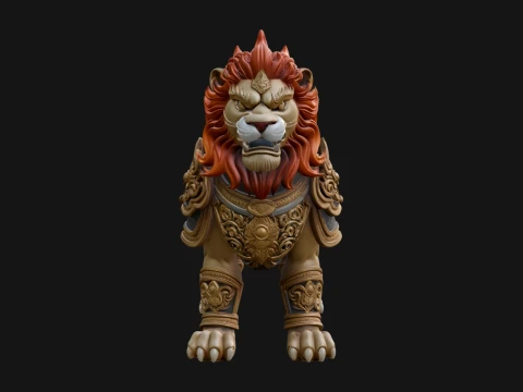 Flame Maned Guardian Lion Statue Design 16 - 3D Print Model 3D Baskı Modeli