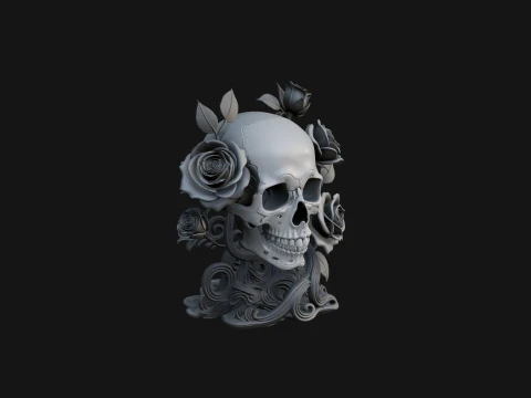 Rose Skull Relief Plaque Design 4 - 3D Print Model 3Dプリントモデル