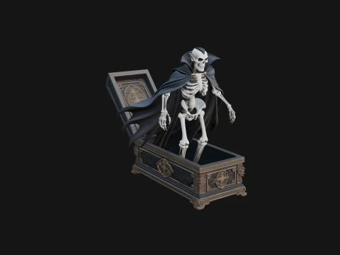 Skeleton in Coffin Statue Design 1 - 3D Print Model Modèles 3D en vedette