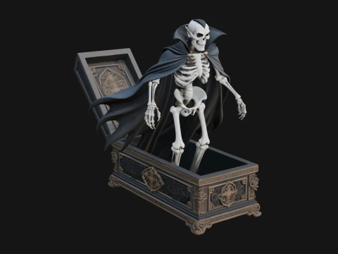 Skeleton in Coffin Statue Design 1 - 3D Print Model 3D Druckmodell