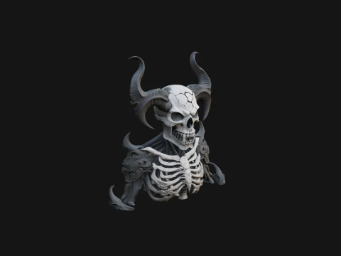 Horned Skull Skeleton Bust Statue Design 7 - 3D Print Model 3D Print Model