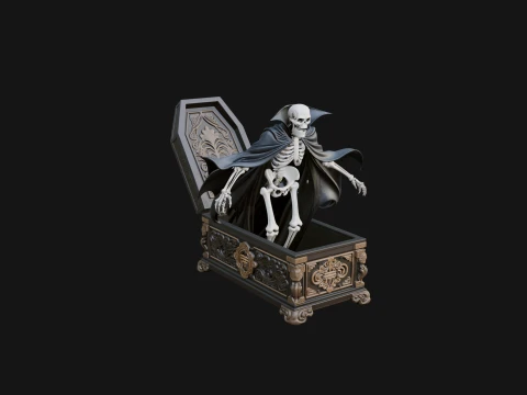 Skeleton in Coffin Statue Design 2 - 3D Print Model Modelo de impresión 3D