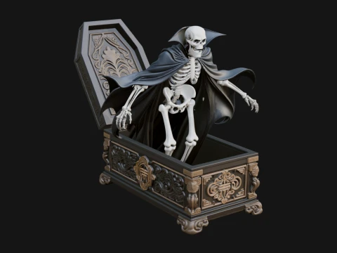 Skeleton in Coffin Statue Design 2 - 3D Print Model 3D Druckmodell