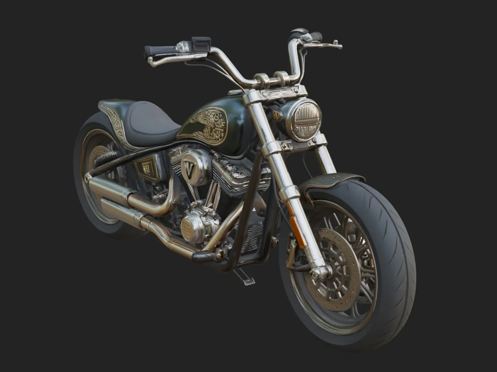 Chopper Motorcycle Model Design 1 - 3D Print Model 3D Print Model .c4d .max .obj .3ds .fbx .stl .blend 