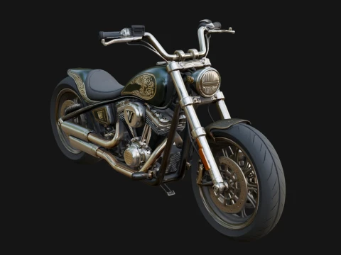 Chopper Motorcycle Model Design 1 - 3D Print Model 3D Print Model