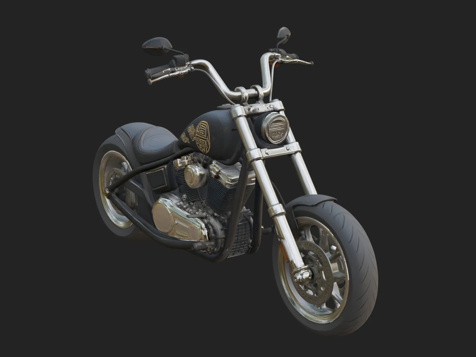 Chopper Motorcycle Model Design 2 - 3D Print Model 3D Print Model .c4d .max .obj .3ds .fbx .stl .blend 