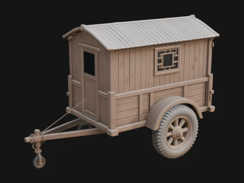 Wooden Cargo Trailer Model Design 2 - 3D Print Model 3D Baskı Modeli