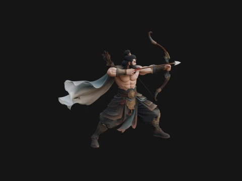 Asian Armored Archer Statue Design 4 - 3D Print Model 3D Print Model